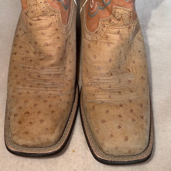 Ariat Square Toe Ostrich Coral Turquoise Boots Women’s Size 9 - Picture 3 of 8